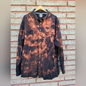 Cinch Shirt Mens XXL Black w Bleach Tie Dye Button Down